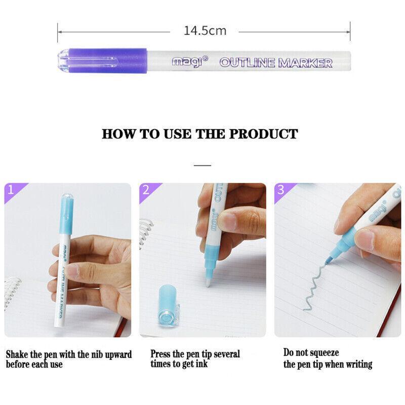 Double Line Outline Marker Pens, Metallic - 8 Colour Set - view 5