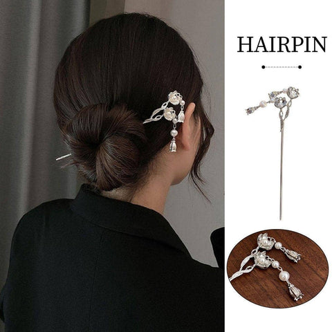 Double Lotus Hairpin with Pearl Accents for Hanfu Hair