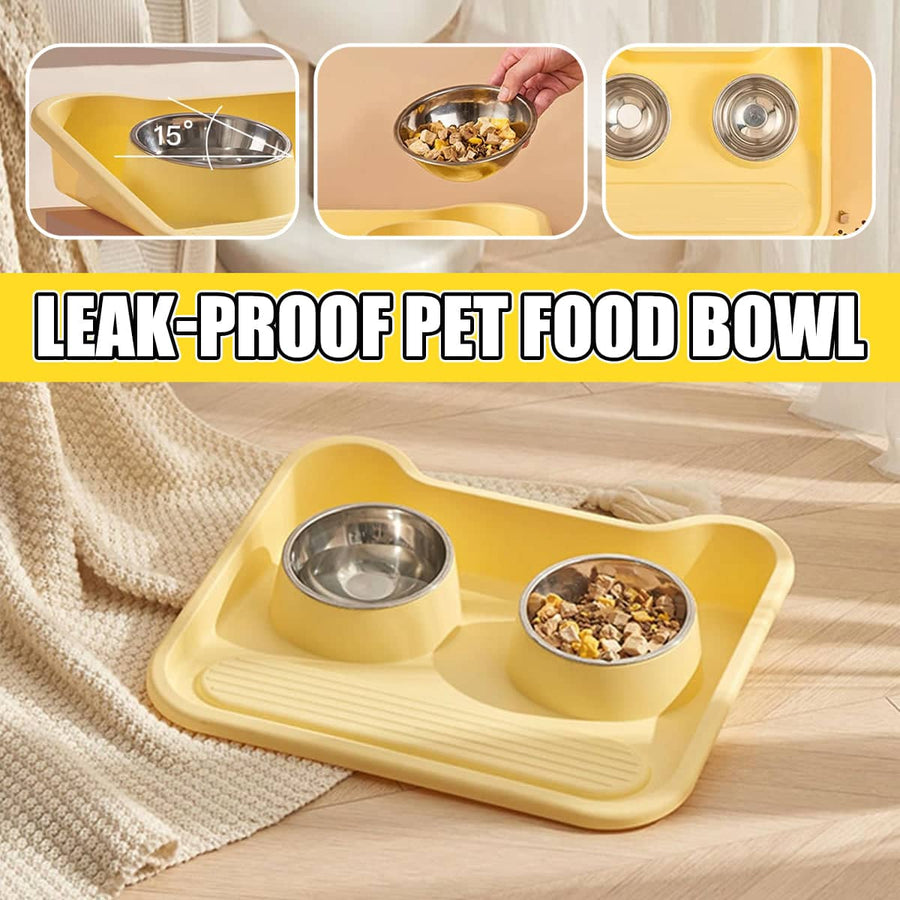 Double Pet Feeding Bowl Set with Tilted Anti Spill Tray for Dogs and Cats