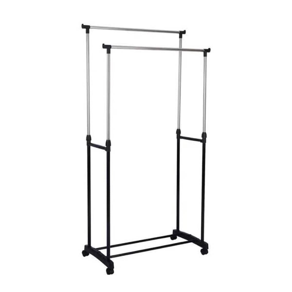 Double Rail Clothes Drying Rack with Wheels, Stainless Steel - Non Retractable