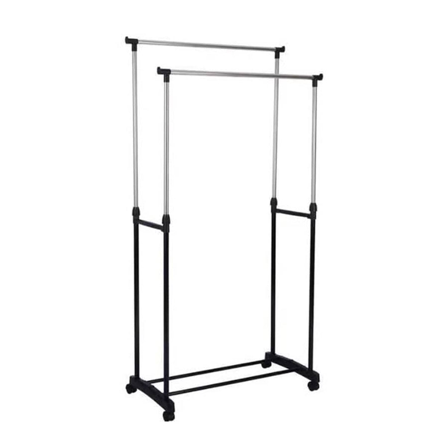 Double Rail Clothes Drying Rack with Wheels, Stainless Steel - Non Retractable