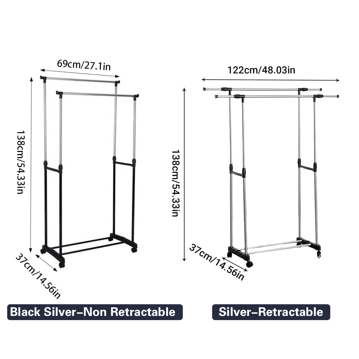 Double Rail Clothes Drying Rack with Wheels, Stainless Steel - Retractable - view 4
