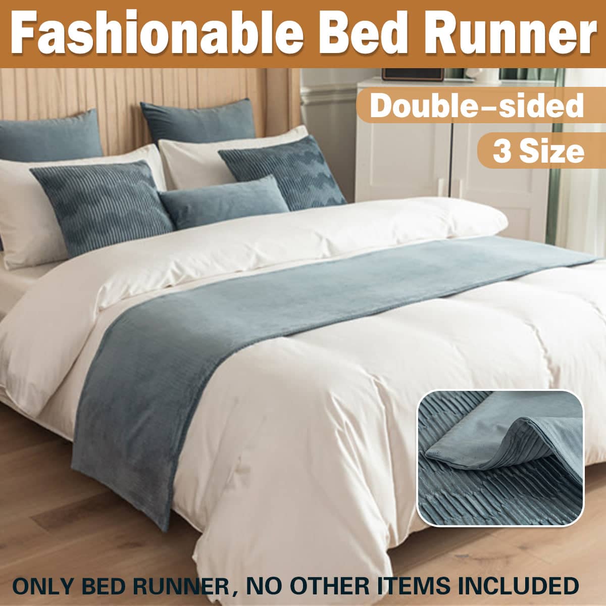 Double Sided Bed Runner Bed Scarf with Geometric Texture - 180 x 45 cm for 1.5 m Bed - view 2