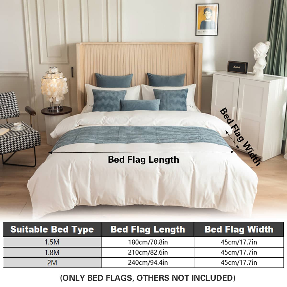 Double Sided Bed Runner Bed Scarf with Geometric Texture - 210 x 45 cm for 1.8 m Bed - view 3