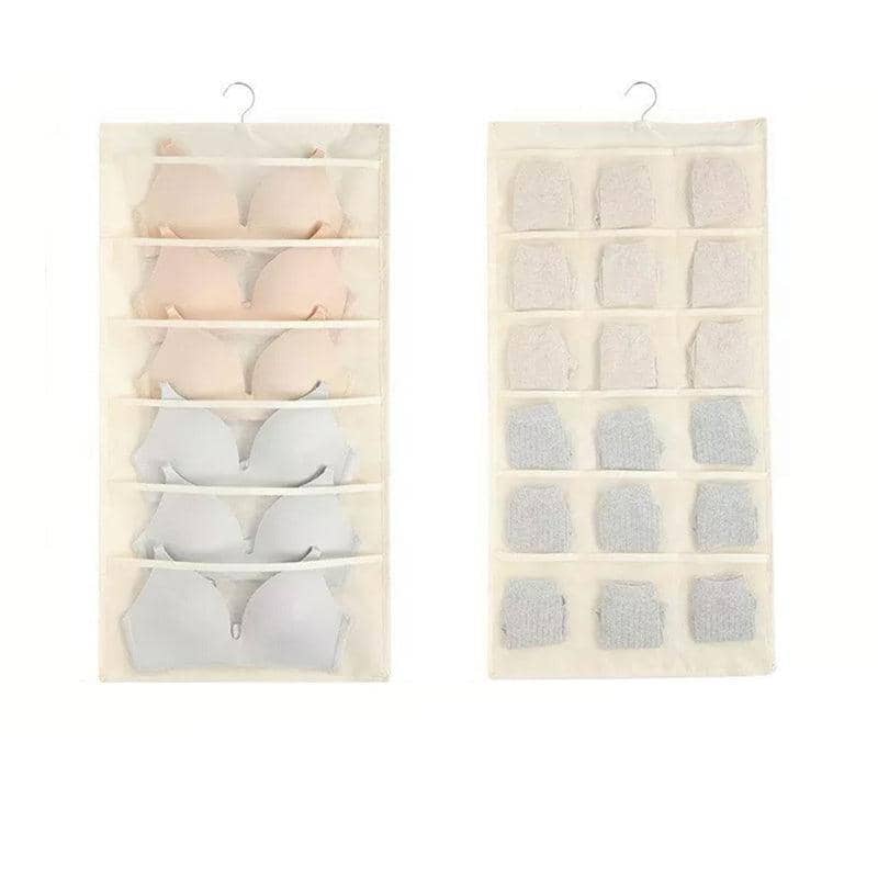 Double Sided Hanging Storage Organiser for Underwear, Bras and Socks - Beige