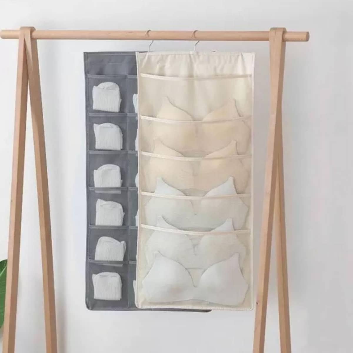 Double Sided Hanging Storage Organiser for Underwear, Bras and Socks - Beige - view 4