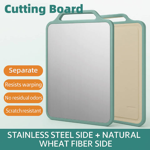 Double-Sided Kitchen Cutting Board, Stainless Steel and Wheat Fibre