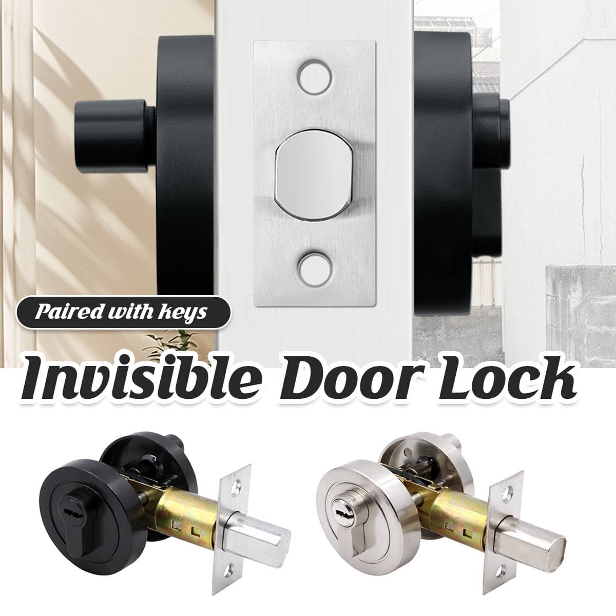 Double Sided Simple Door Lock with Brass Lock Core and Keys - Black - view 2