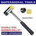 Double Sided Soft Face Rubber Mallet Hammer - Black and Clear Yellow, 23 x 6 cm