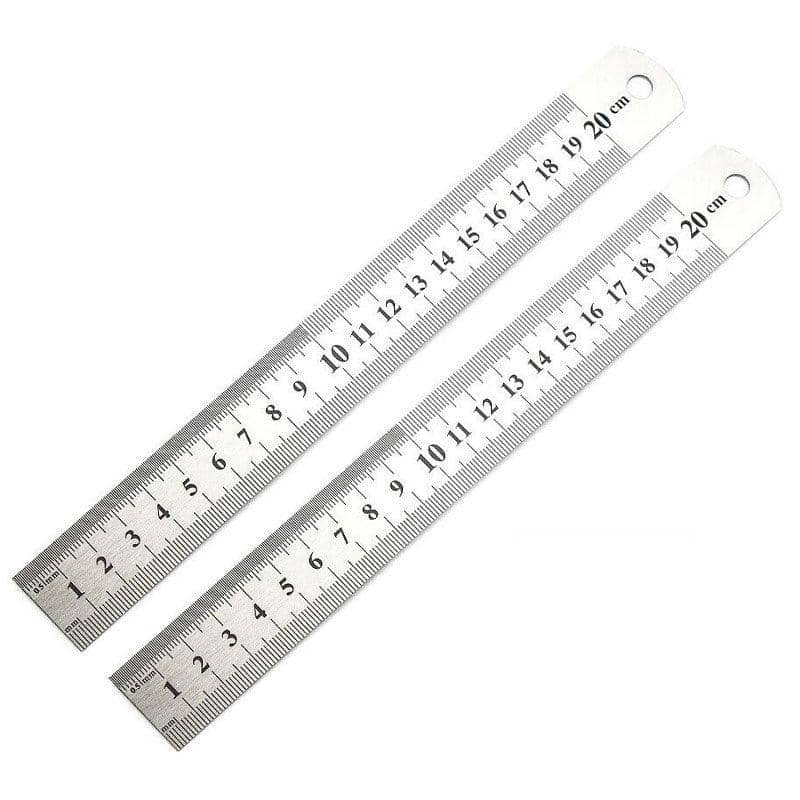 Double Sided Stainless Steel Ruler - 20cm, Pack of 2