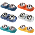 Double Stainless Steel Cat and Dog Bowls with Raised Non-Slip Base - Blue - view 3