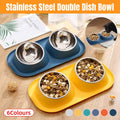 Double Stainless Steel Cat and Dog Bowls with Raised Non-Slip Base - Purple - view 2