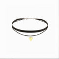 Double Triangle Pendant Necklace with Black Leather Rope - view 2