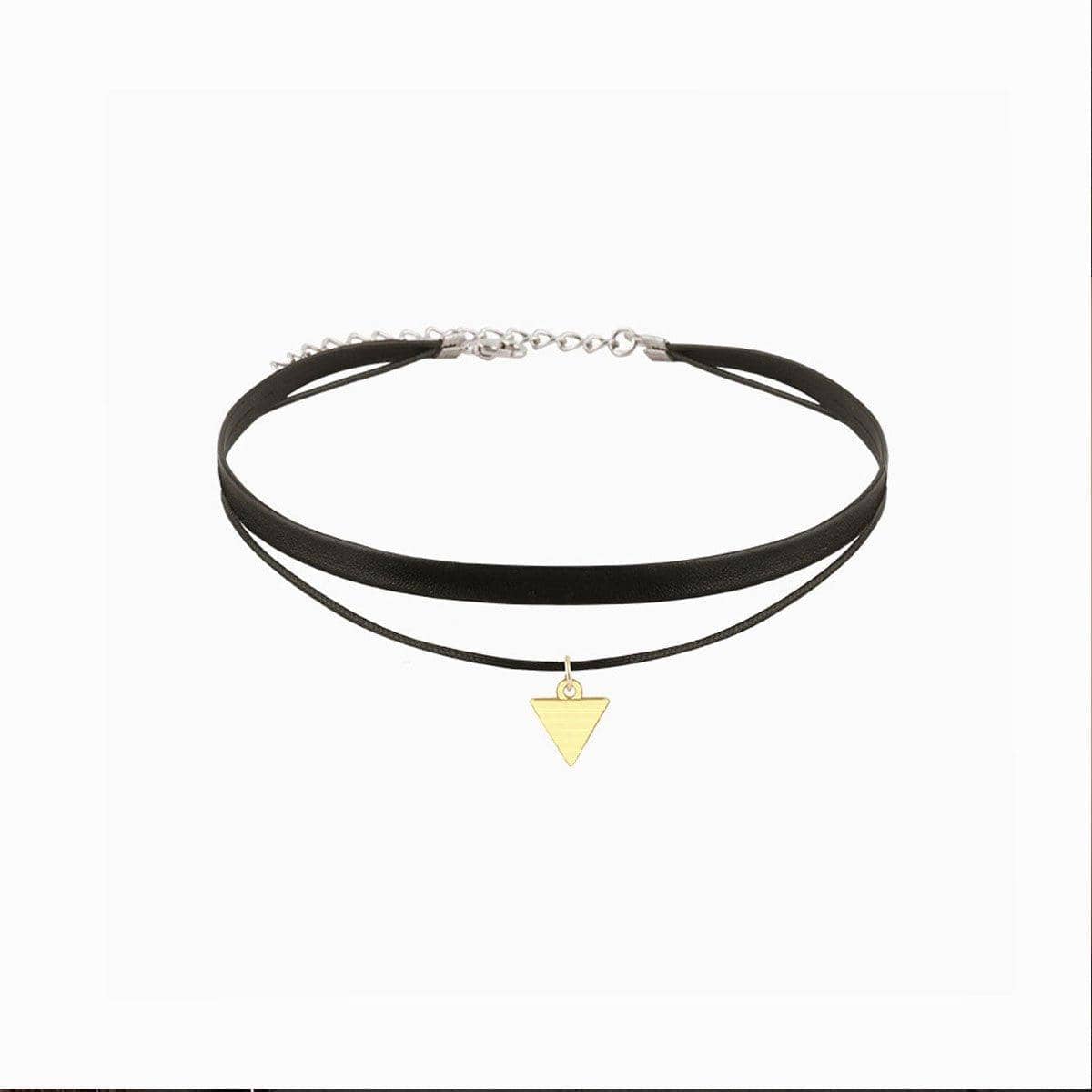 Double Triangle Pendant Necklace with Black Leather Rope - view 2