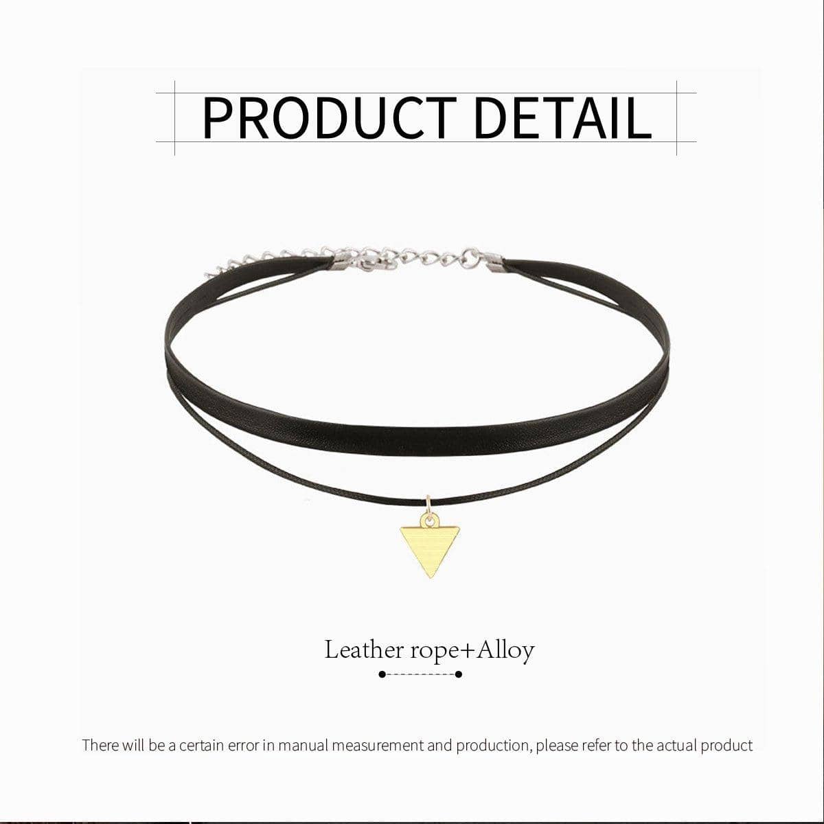 Double Triangle Pendant Necklace with Black Leather Rope - view 3