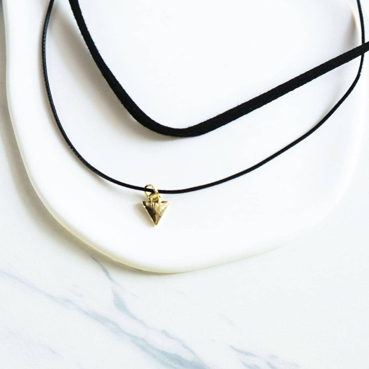 Double Triangle Pendant Necklace with Black Leather Rope - view 4