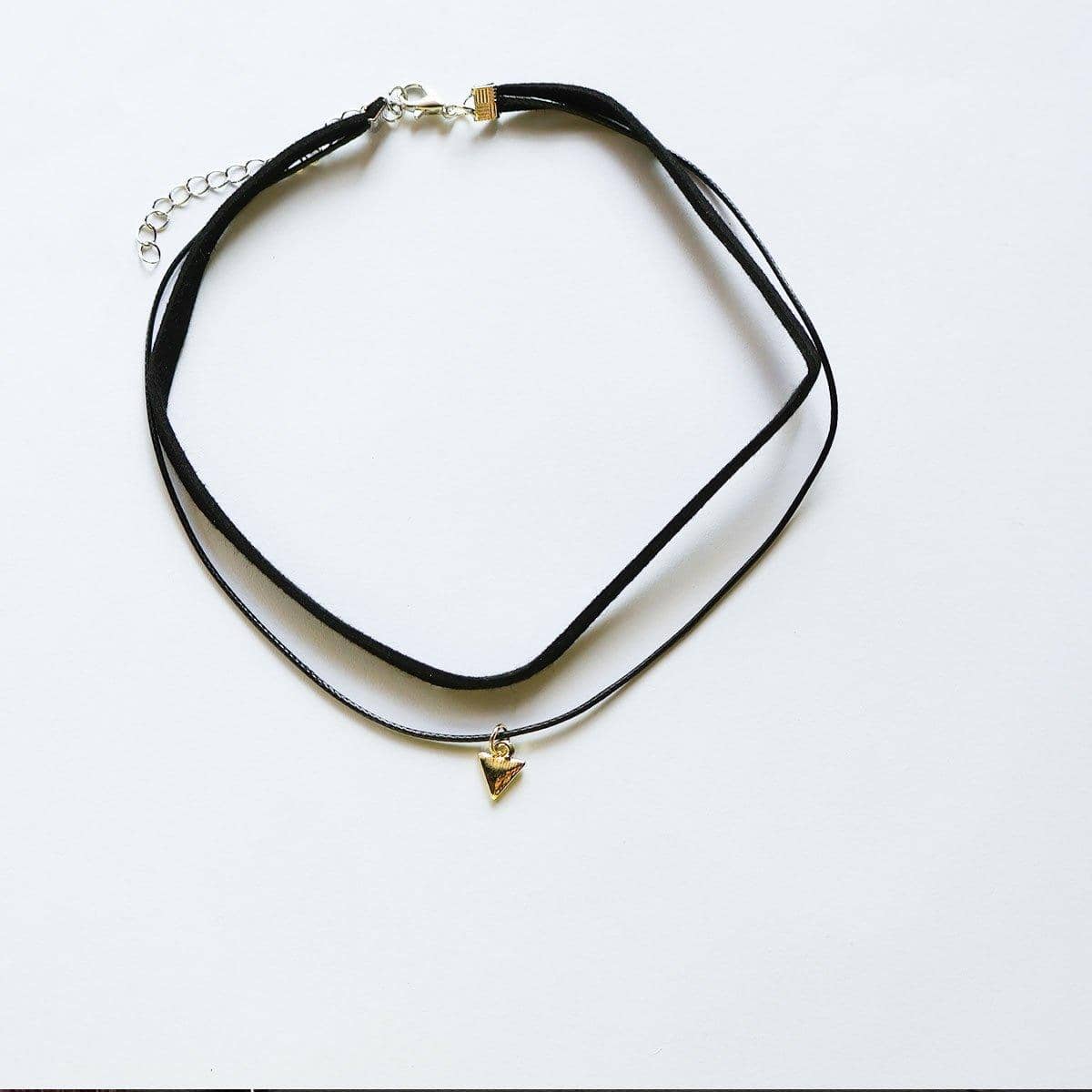 Double Triangle Pendant Necklace with Black Leather Rope - view 5