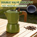 Double Valve Moka Pot Italian Espresso Maker Aluminium Green Wood Handle