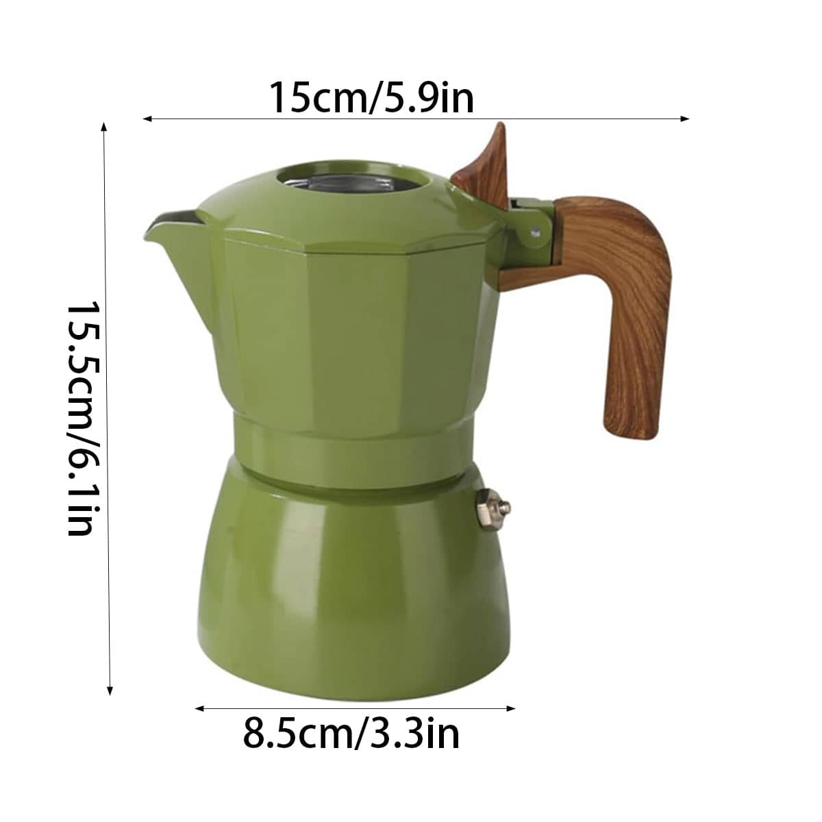 Double Valve Moka Pot Italian Espresso Maker Aluminium Green Wood Handle - view 3