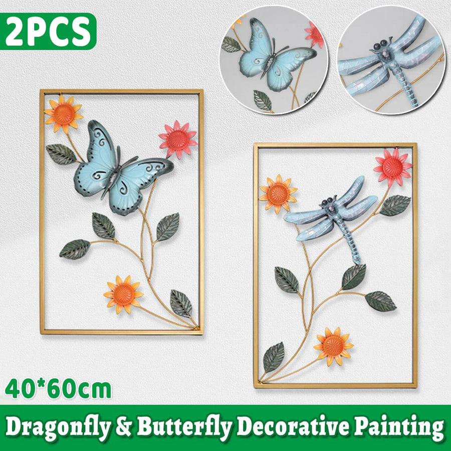 Dragonfly and Butterfly Iron Wall Decor, Set of 2 for Living Room and Bedroom