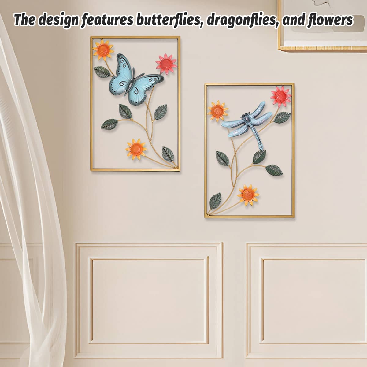 Dragonfly and Butterfly Iron Wall Decor, Set of 2 for Living Room and Bedroom - view 4