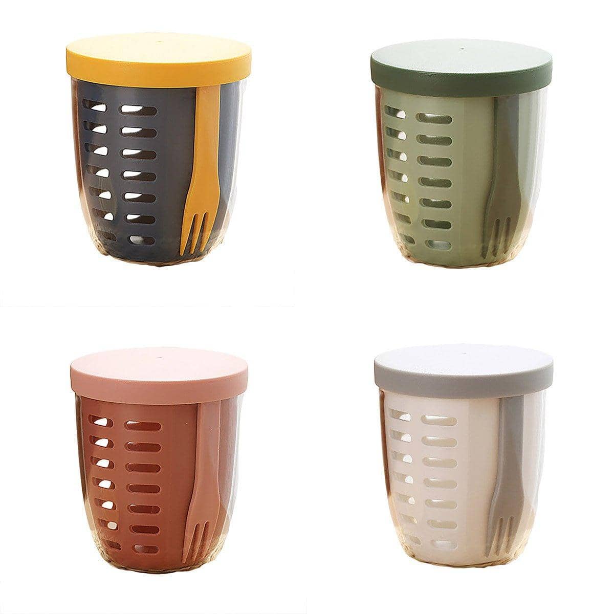 Drainable Fruit Cup with Lid and Fork, Leak-Proof - Green - view 3