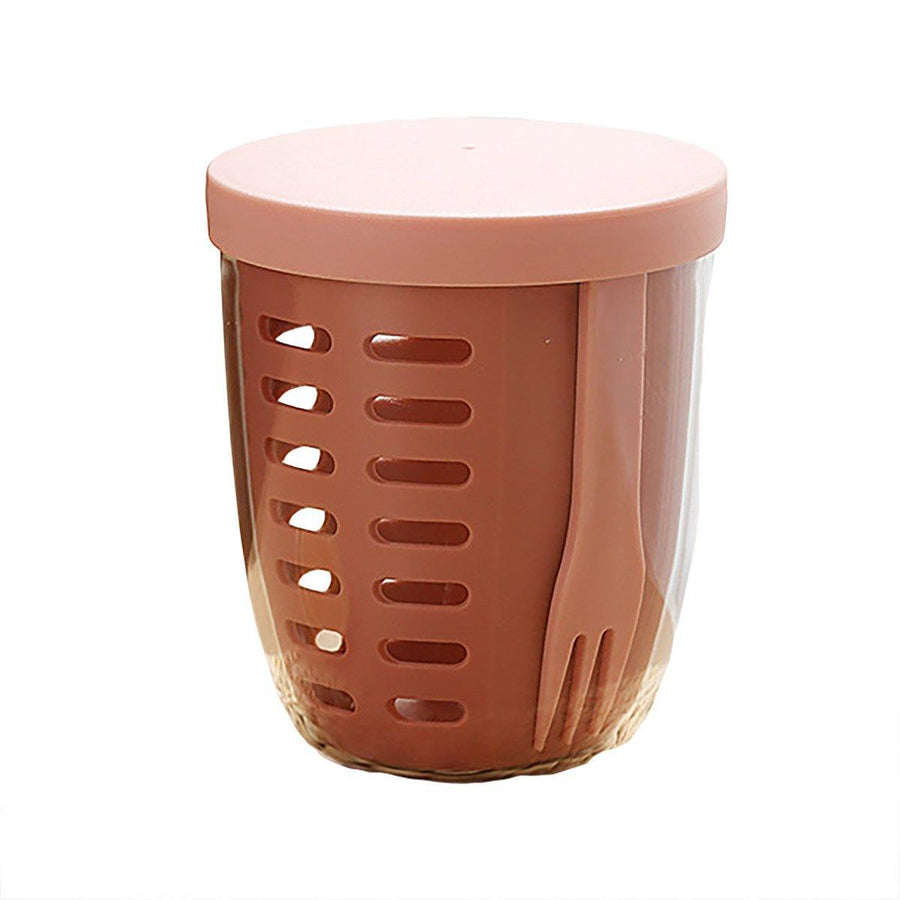 Drainable Fruit Cup with Lid and Fork, Leak-Proof - Terracotta and Pink