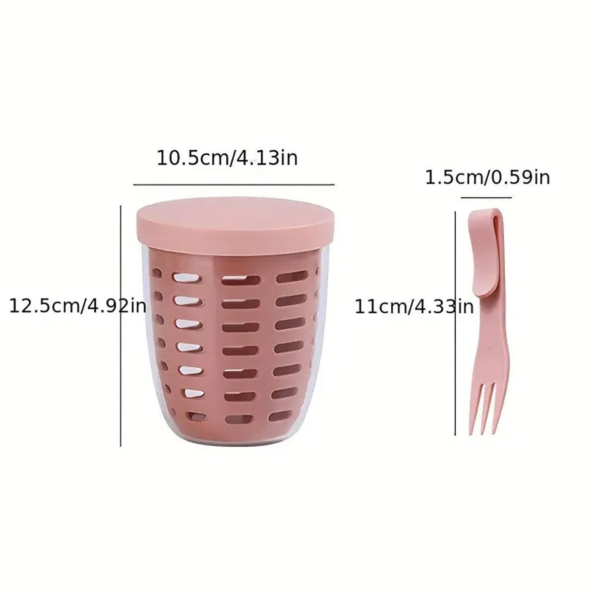 Drainable Fruit Cup with Lid and Fork, Leak-Proof - Terracotta and Pink - view 4