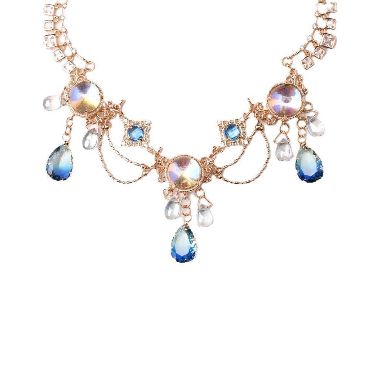 Draped Chain Headband with Blue Crystal Drops - Gold-Tone, Adjustable