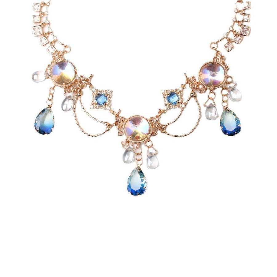 Draped Chain Headband with Blue Crystal Drops - Gold-Tone, Adjustable