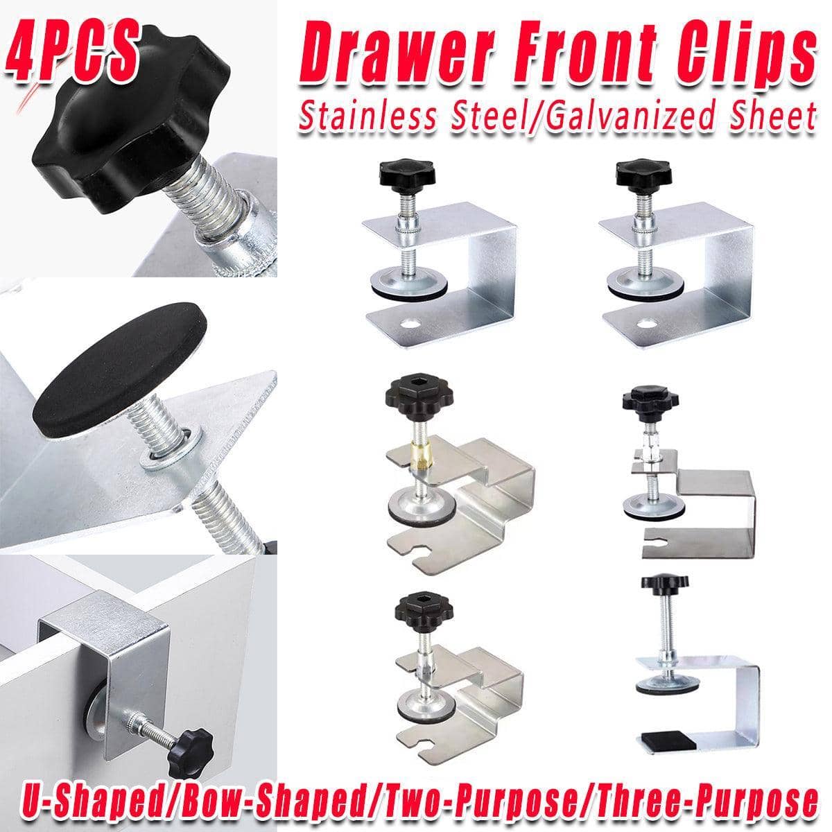 Drawer Panel Fixing Clamps Set of 4 - U-Shaped Stainless Steel - view 2