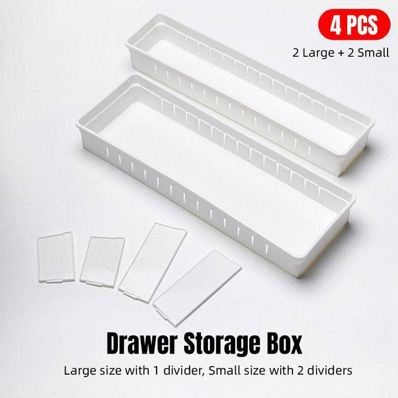 Drawer Storage Organiser Box Multi Compartment Kitchen Tableware Sorter, Pack of 4