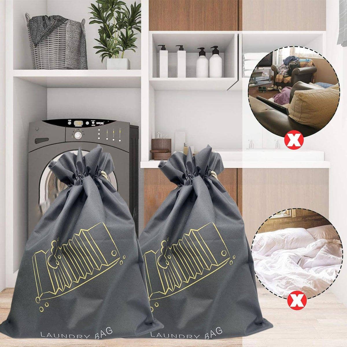 Drawstring Laundry Bags, Pack of 50 - Grey, 46.5 x 58cm - view 5
