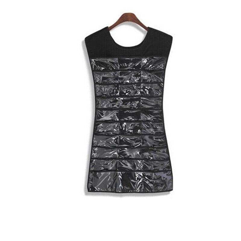 Dress Style Hanging Jewellery Organiser with 30 Clear Pockets - Black