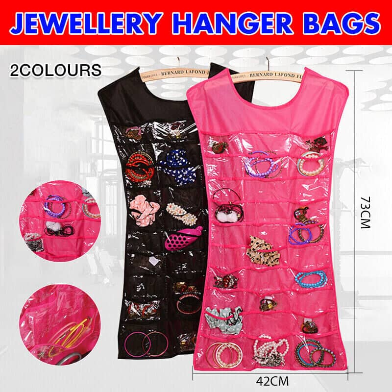 Dress Style Hanging Jewellery Organiser with 30 Clear Pockets - Black - view 2