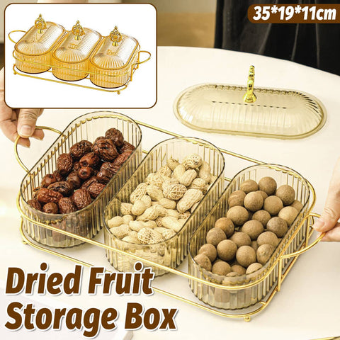 Dried Fruit Storage Container with Clear Lid, Amber 3 Compartment Snack Tray