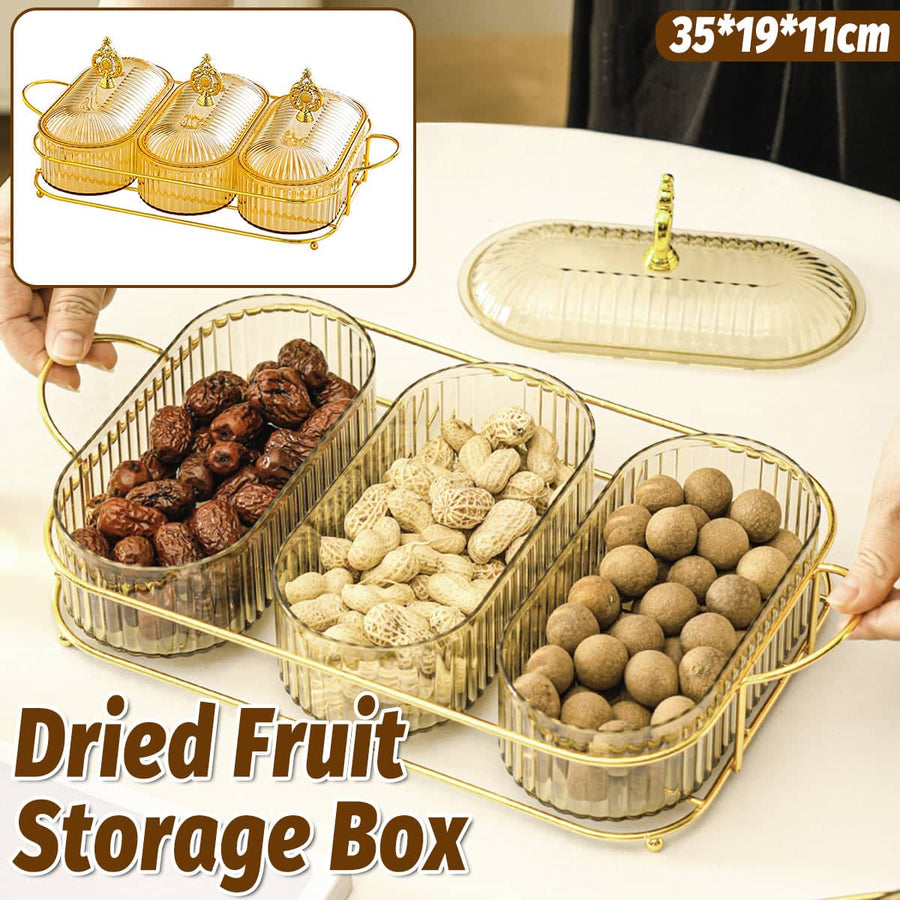 Dried Fruit Storage Container with Clear Lid, Amber 3 Compartment Snack Tray