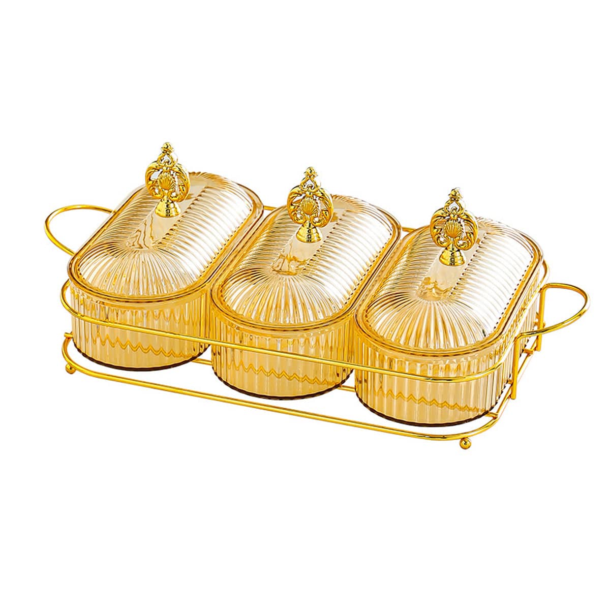 Dried Fruit Storage Container with Clear Lid, Amber 3 Compartment Snack Tray - view 2