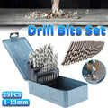 Drill Bit Set Metric HSS Twist Drill Bits Set of 25 with Metal Case, 1 to 13 mm