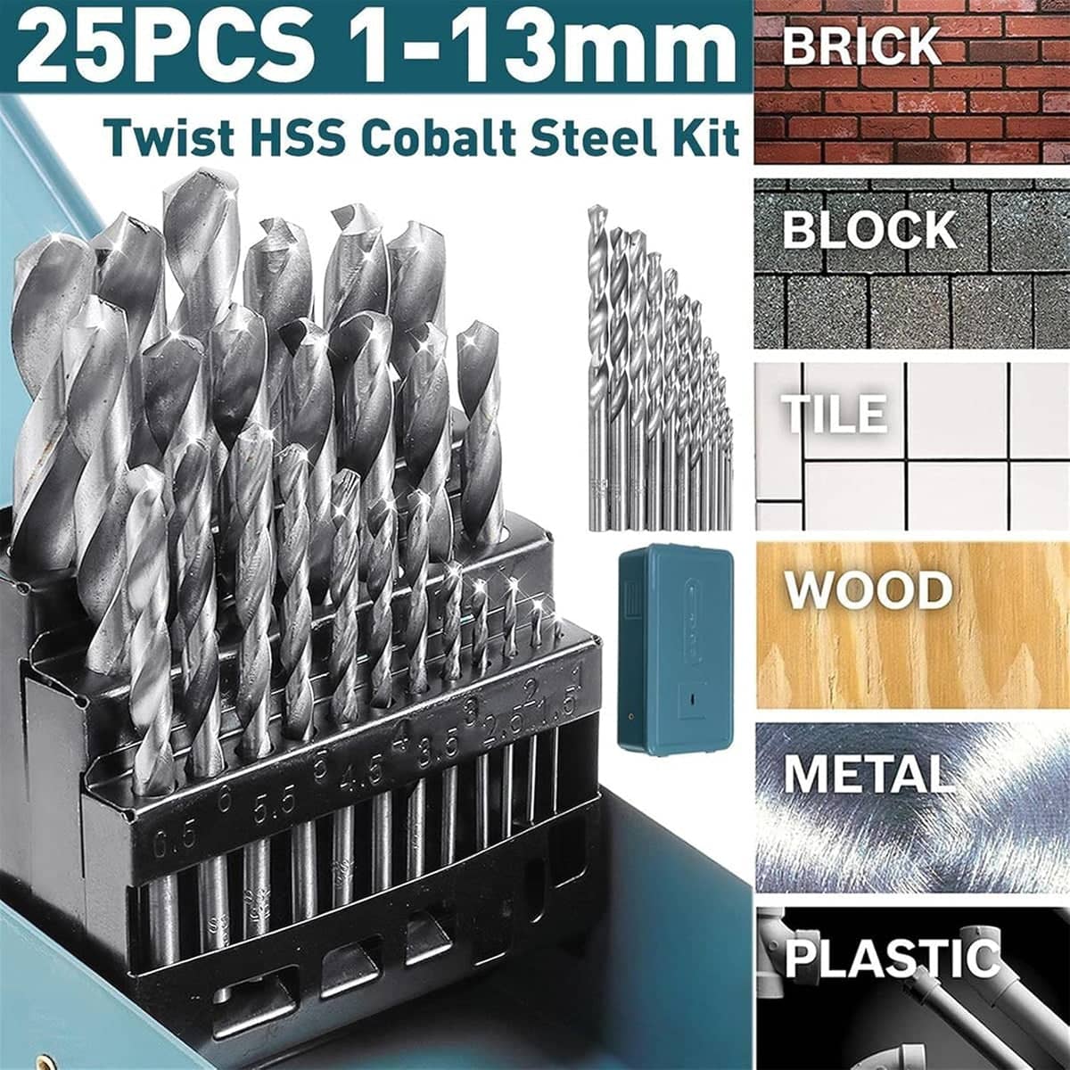 Drill Bit Set Metric HSS Twist Drill Bits Set of 25 with Metal Case, 1 to 13 mm - view 5