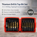 Drill Tap Bit Set of 13 Pieces with Hex Shank, Metric and SAE Threading Kit and Case