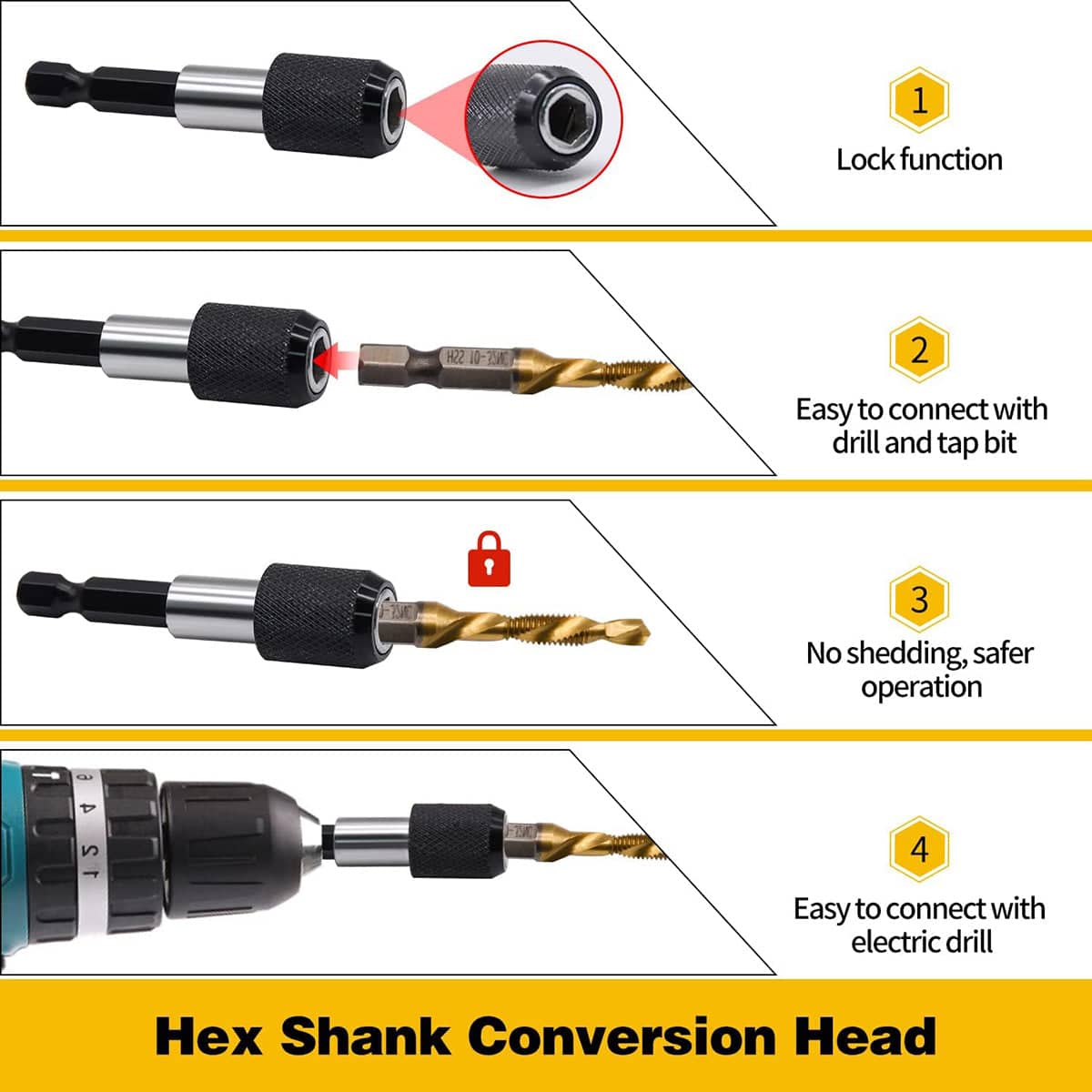 Drill Tap Bit Set of 13 Pieces with Hex Shank, Metric and SAE Threading Kit and Case - view 5