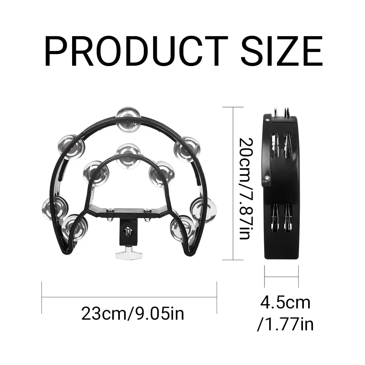 Drum Set Tambourine with Double Row Jingles and Adjustable Clamp - view 3
