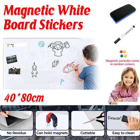Dry Erase Whiteboard Sticker - 40 x 80cm Self-Adhesive Wall Board with Marker
