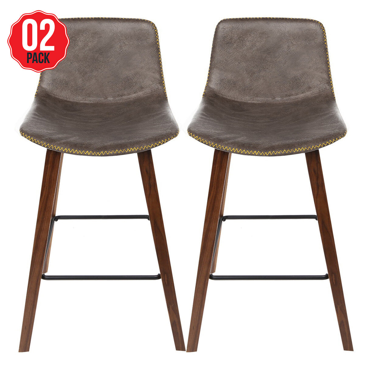 Artiss Cafe Barstool Wood Walnut 2 Pack - SuperSaverAU - view 1