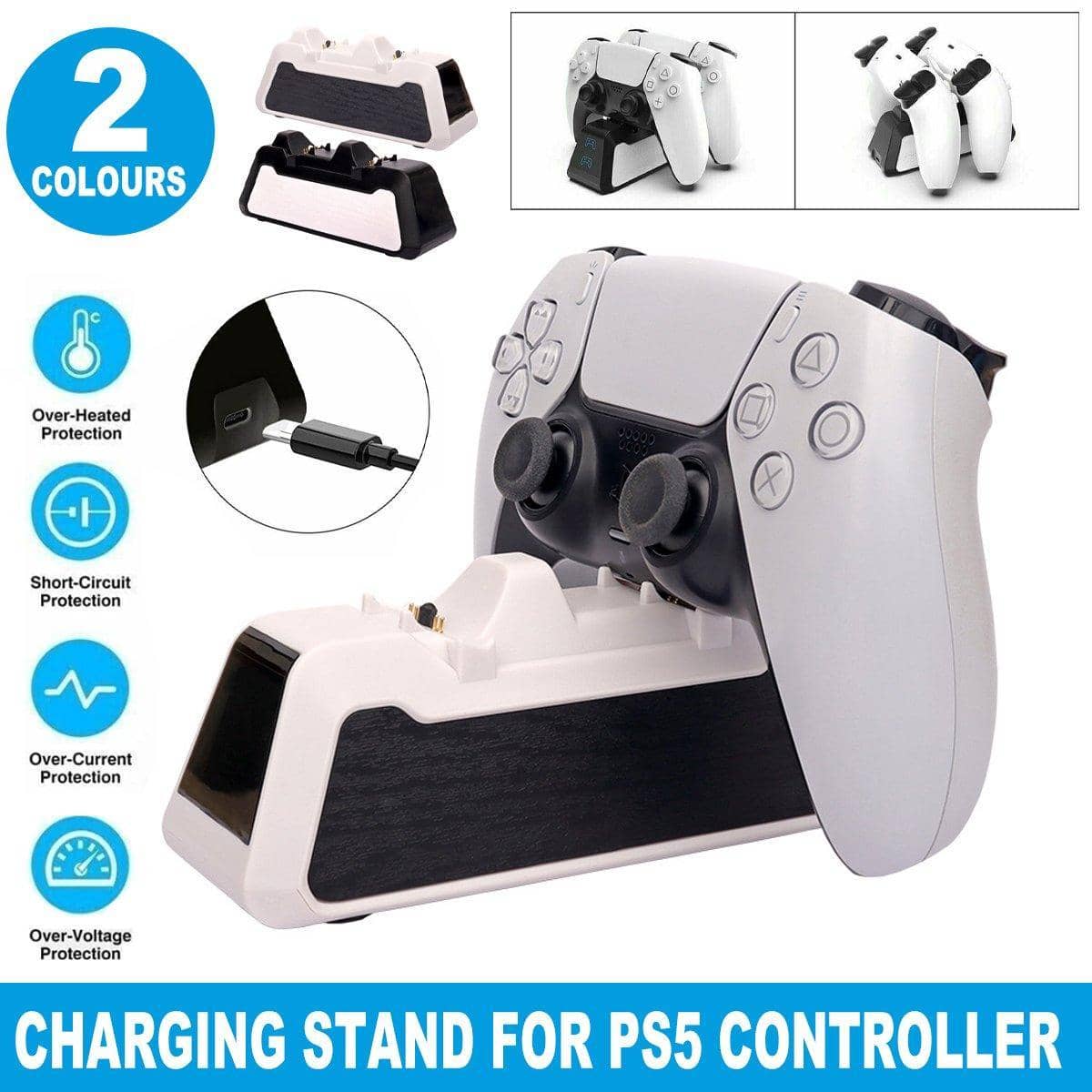 Dual Controller Charging Dock for PS5 - White, Dark Wood-Grain Front - view 2