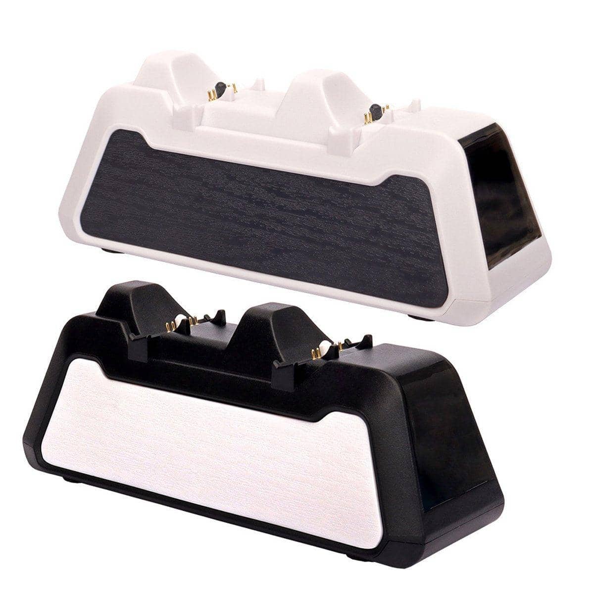 Dual Controller Charging Dock for PS5 - White, Dark Wood-Grain Front - view 3