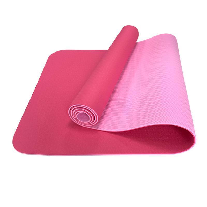 Dual-Layer TPE Yoga Mat, 183 x 61 cm, 6 mm - Dark Pink and Light Pink