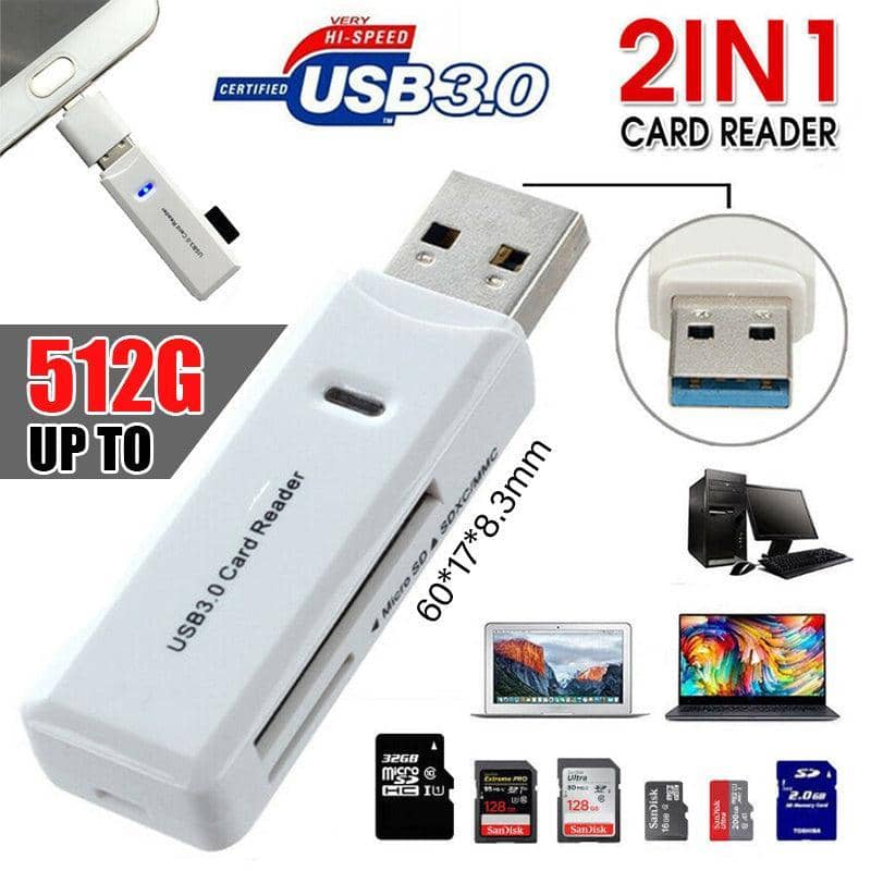 Dual Slot USB 3.0 Memory Card Reader for SD and Micro SD Cards