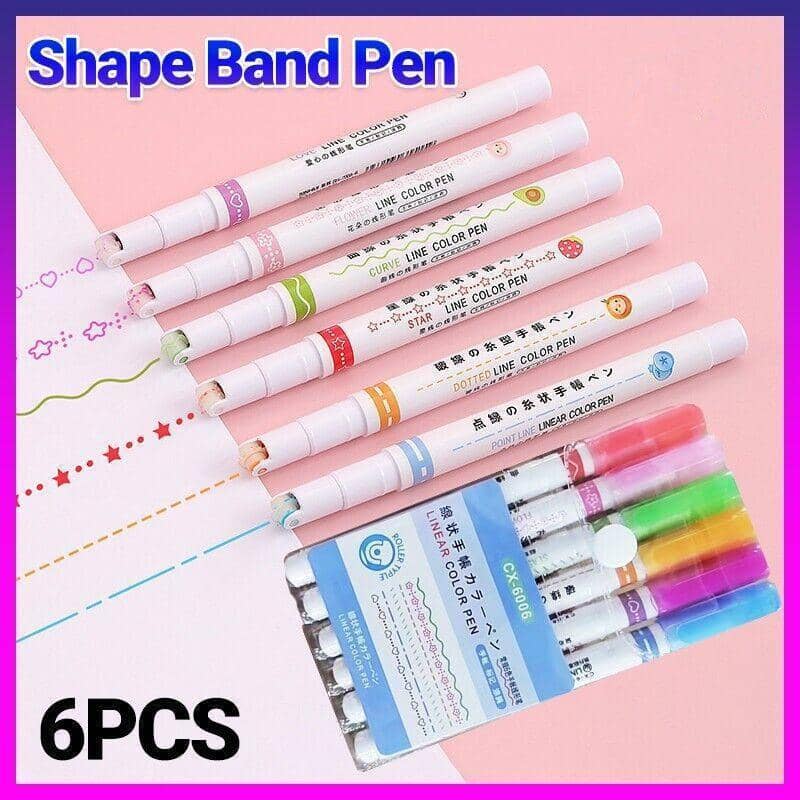 Dual Tip Curve Line Roller Pens, Set of 6 - Fun Patterned Colour Markers